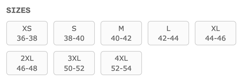 Size Guide - Soft Shell Jacket
